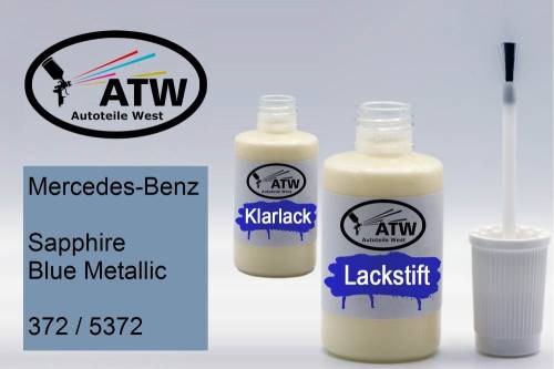 Mercedes-Benz, Sapphire Blue Metallic, 372 / 5372: 20ml Lackstift + 20ml Klarlack - Set, von ATW Autoteile West.